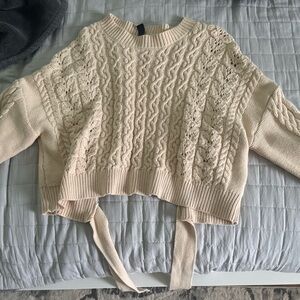 Windsor Cream Cable Knit Sweater With Tie Detail In Back